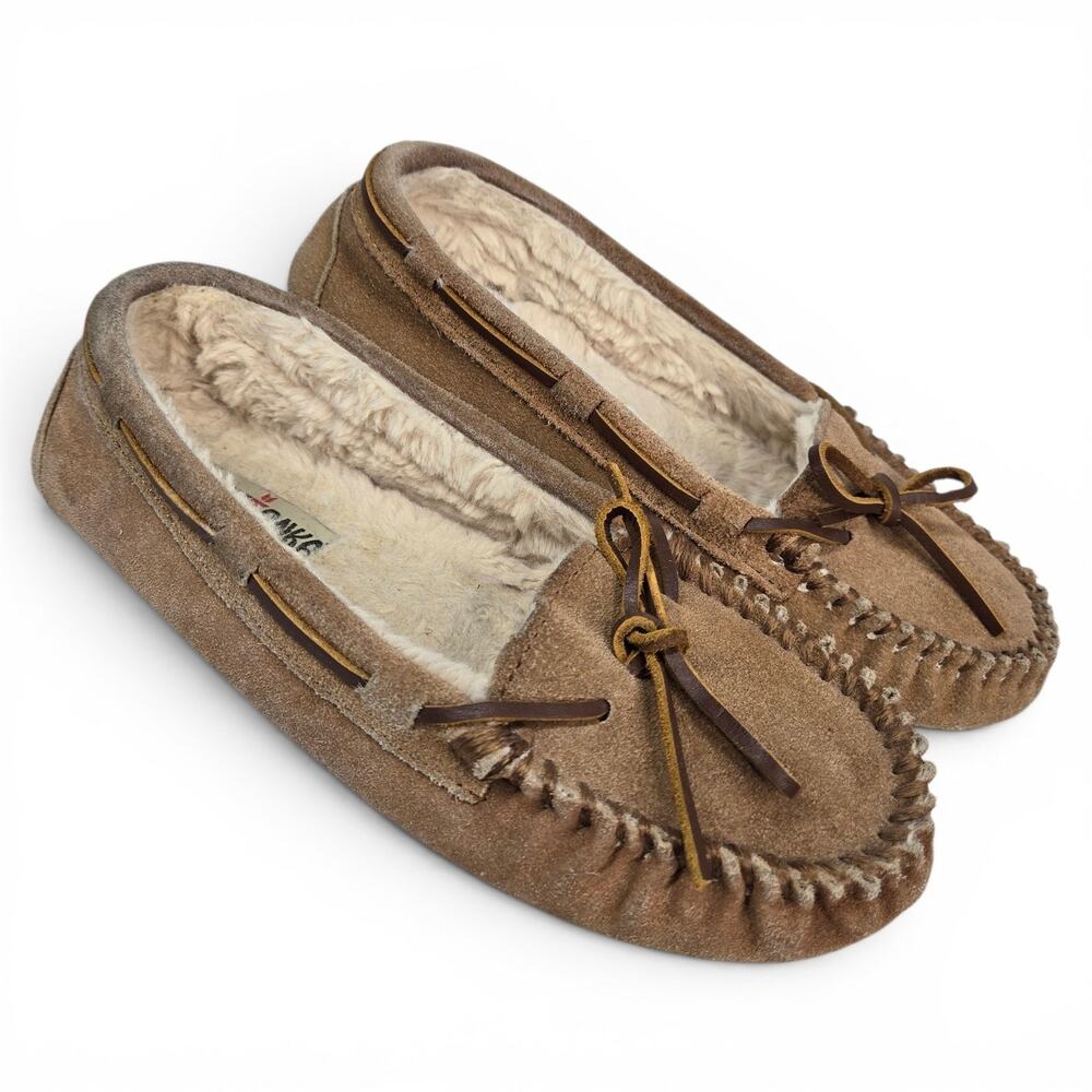 Minnetonka Suede Leather Moccasin Slippers Brown Tan Women's Size 8 #4036